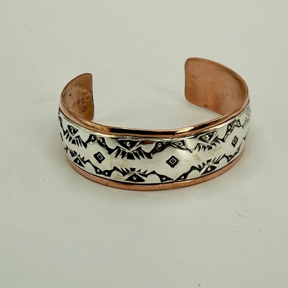 Navajo Copper and Sterling Silver Cuff Bracelet – Signed R.C. Littl – Size 6-7” - Picture 7 of 17